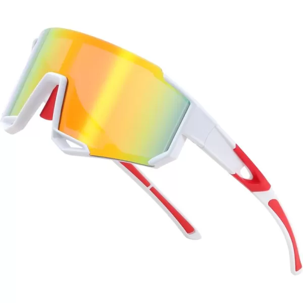 FEISEDY Sports Sunglasses for Men Women Cycling Running Fishing Shades Sun Glasses B0130White Frame Red Mirrored Lens