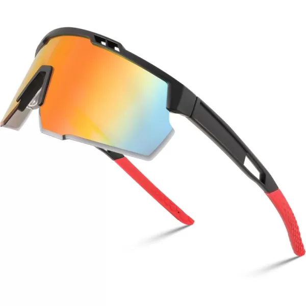 FEISEDY Sports Sunglasses for Men and Women UV400 Protection Cycling Goggles Golf Baseball Driving Fishing B0022Black Frame Red Mirrored Lens