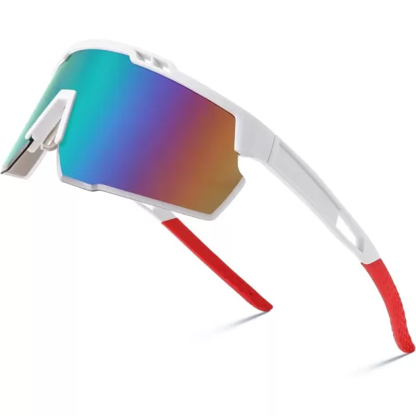 FEISEDY Sports Sunglasses for Men and Women UV400 Protection Cycling Goggles Golf Baseball Driving Fishing B0022White Frame Green Mirrored Lens