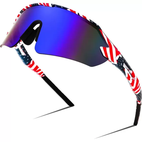 FEISEDY Sports Sunglasses for Men and Women UV400 Protection Outdoor Cycling Driving Fishing Glasses B2987001 Starsstripes Style Blue Lens