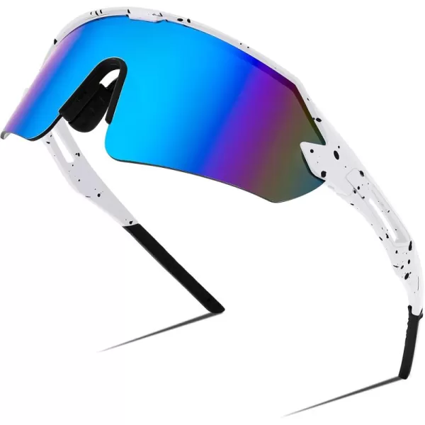 FEISEDY Sports Sunglasses for Men and Women UV400 Protection Outdoor Cycling Driving Fishing Glasses B2987002 White  Blue Lens