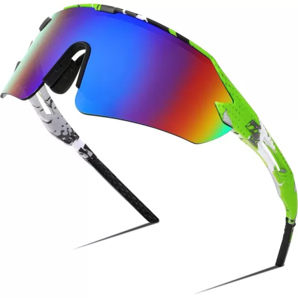 FEISEDY Sports Sunglasses for Men and Women UV400 Protection Outdoor Cycling Driving Fishing Glasses B2987003 Green  Blue Lens