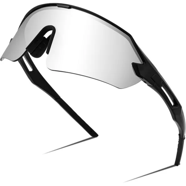 FEISEDY Sports Sunglasses for Men and Women UV400 Protection Outdoor Cycling Driving Fishing Glasses B2987004 Black  White Mirrored Lens