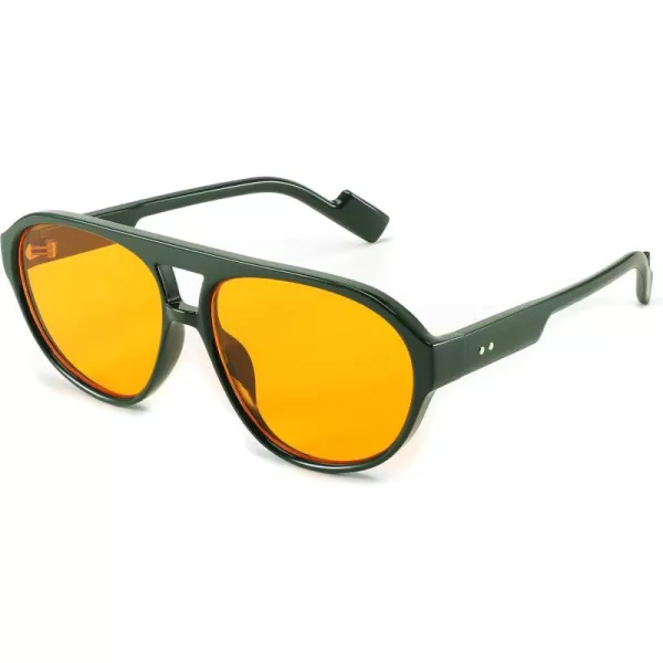 FEISEDY Sunglasses Women Men Polarized Small 70s Aviator Frame Retro Vintage Sun Glasses B2373Green Frame  Orange Lens