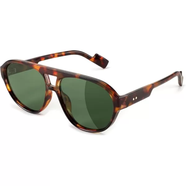 FEISEDY Sunglasses Women Men Polarized Small 70s Aviator Frame Retro Vintage Sun Glasses B2373Milk Tortoise Frame  Blackish Green Lens