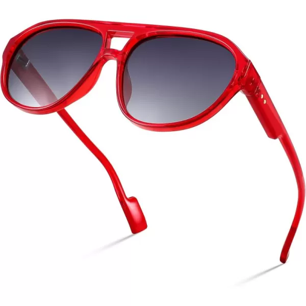 FEISEDY Sunglasses Women Men Polarized Small 70s Aviator Frame Retro Vintage Sun Glasses B2373Transparent Red Frame  Grey Lens