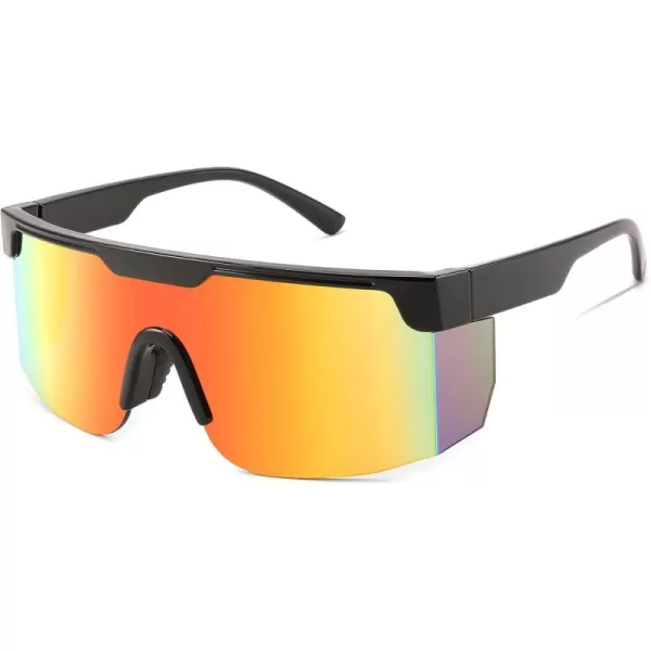 FEISEDY Sunglasses Women Men Sports 80s Visor Retro Neon Square Sun Glasses Miorred Shades UV400 B0004Black Frame  Red Mirrored Lenses 08