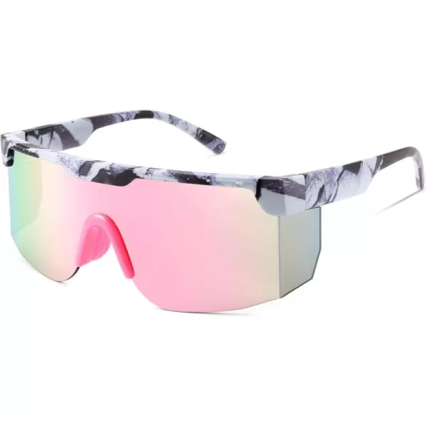 FEISEDY Sunglasses Women Men Sports 80s Visor Retro Neon Square Sun Glasses Miorred Shades UV400 B0004Gray Frame  Pink Mirror Lens 03
