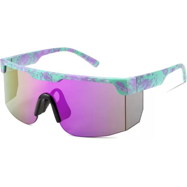 FEISEDY Sunglasses Women Men Sports 80s Visor Retro Neon Square Sun Glasses Miorred Shades UV400 B0004Purplegreen Frame  Purple Mirrored Lenses 06