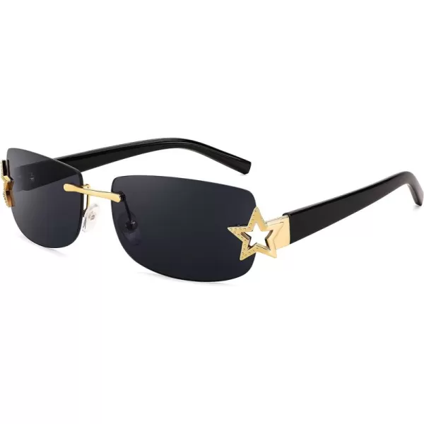 FEISEDY Vintage Rimless Rectangle Sunglasses Trendy 90s Y2K Women Shades B4122Black
