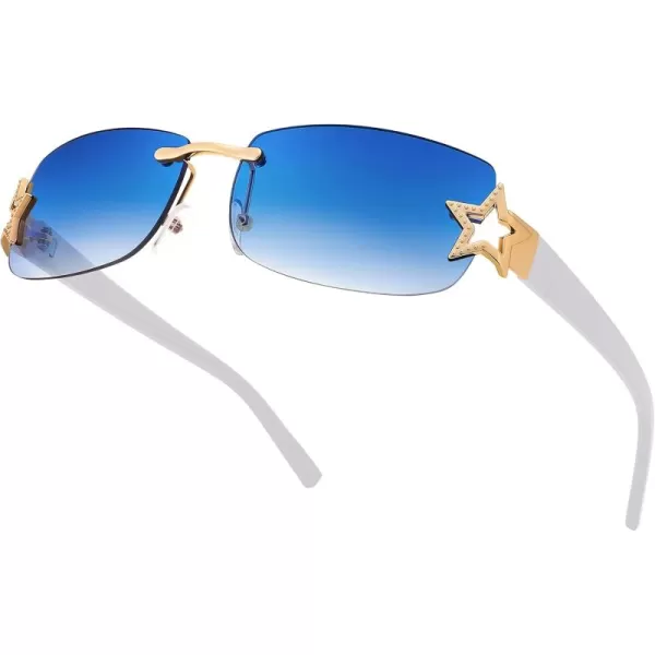 FEISEDY Vintage Rimless Rectangle Sunglasses Trendy 90s Y2K Women Shades B4122Blue