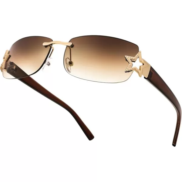 FEISEDY Vintage Rimless Rectangle Sunglasses Trendy 90s Y2K Women Shades B4122Tea