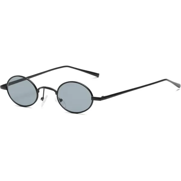 FEISEDY Vintage Small Round Sunglasses Retro Oval Slender Metal Frame Candy Colors B2422BlackBlack