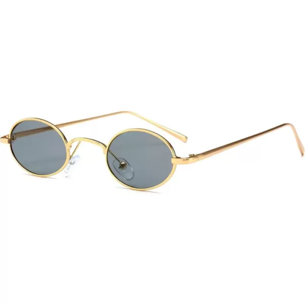 FEISEDY Vintage Small Round Sunglasses Retro Oval Slender Metal Frame Candy Colors B2422GlodBlack