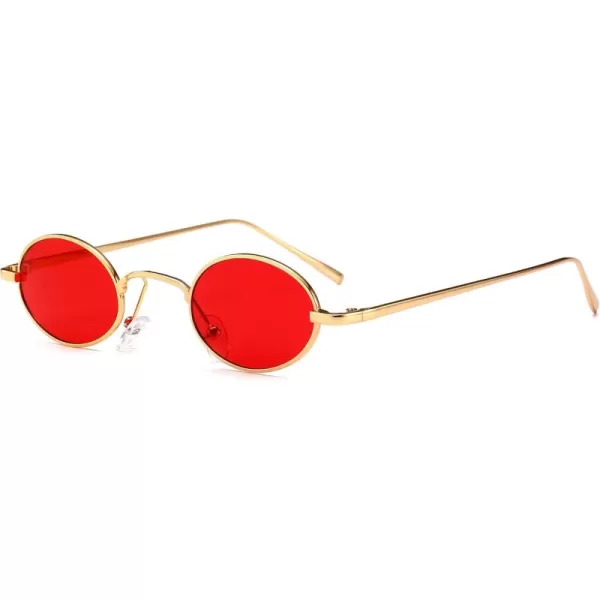 FEISEDY Vintage Small Round Sunglasses Retro Oval Slender Metal Frame Candy Colors B2422GoldRed