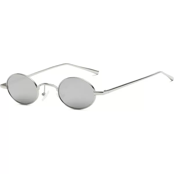 FEISEDY Vintage Small Round Sunglasses Retro Oval Slender Metal Frame Candy Colors B2422SilverSilver