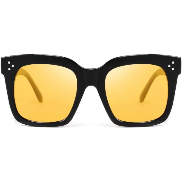 FEISEDY Vintage Women Butterfly Sunglasses Designer Luxury Square Gradient Sun Glasses Shades B2486Yellow Night Vision Lenses