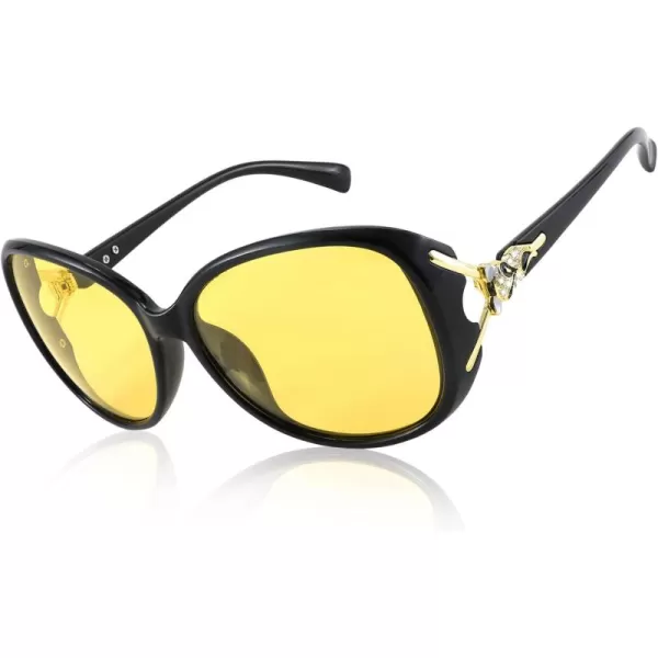 FEISEDY Women Classic Polarized Night Vision Driving Glasses Anti Glare Ladies Yellow Lens Sunglasses B2730Black