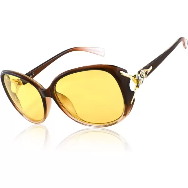 FEISEDY Women Classic Polarized Night Vision Driving Glasses Anti Glare Ladies Yellow Lens Sunglasses B2730Brown