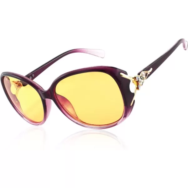 FEISEDY Women Classic Polarized Night Vision Driving Glasses Anti Glare Ladies Yellow Lens Sunglasses B2730Purple
