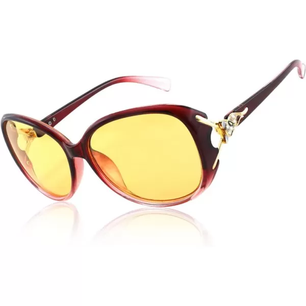 FEISEDY Women Classic Polarized Night Vision Driving Glasses Anti Glare Ladies Yellow Lens Sunglasses B2730Wine