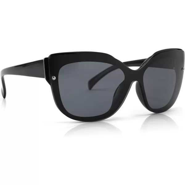 FEISEDY Cat Eye Sunglasses Polarized for Women MenRimless Mirrored Sunglasses Oversized Trendy Retro Sun Glasses B2796001 Bright Black Frame Black Gray Lens