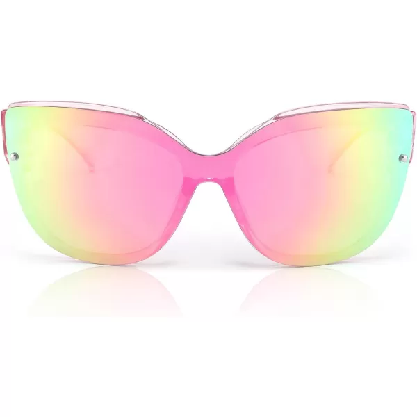 FEISEDY Cat Eye Sunglasses Polarized for Women MenRimless Mirrored Sunglasses Oversized Trendy Retro Sun Glasses B2796002 Transparent Pink Frame Pink Mirror Lens
