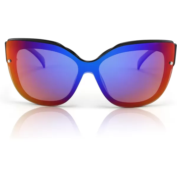 FEISEDY Cat Eye Sunglasses Polarized for Women MenRimless Mirrored Sunglasses Oversized Trendy Retro Sun Glasses B2796004 Bright Black FramePurple Mirror Lens