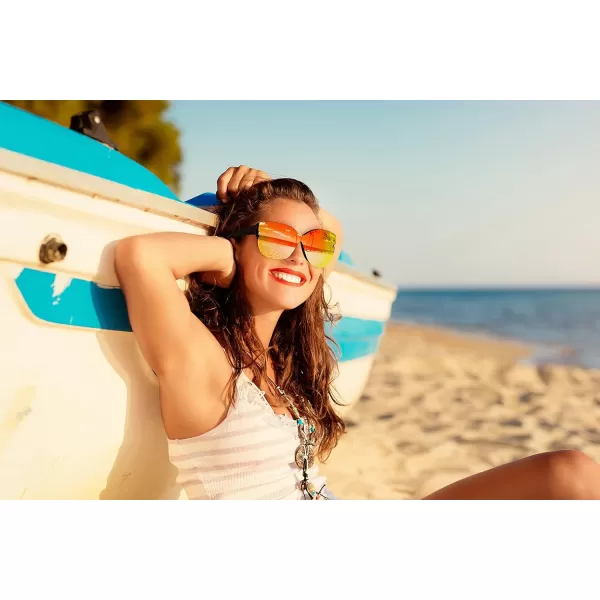FEISEDY Cat Eye Sunglasses Polarized for Women MenRimless Mirrored Sunglasses Oversized Trendy Retro Sun Glasses B2796005 Bright Black FrameRed Mirror Lens