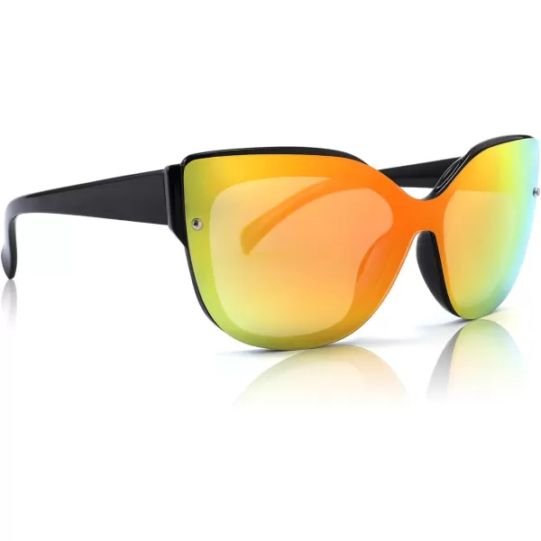 FEISEDY Cat Eye Sunglasses Polarized for Women MenRimless Mirrored Sunglasses Oversized Trendy Retro Sun Glasses B2796005 Bright Black FrameRed Mirror Lens