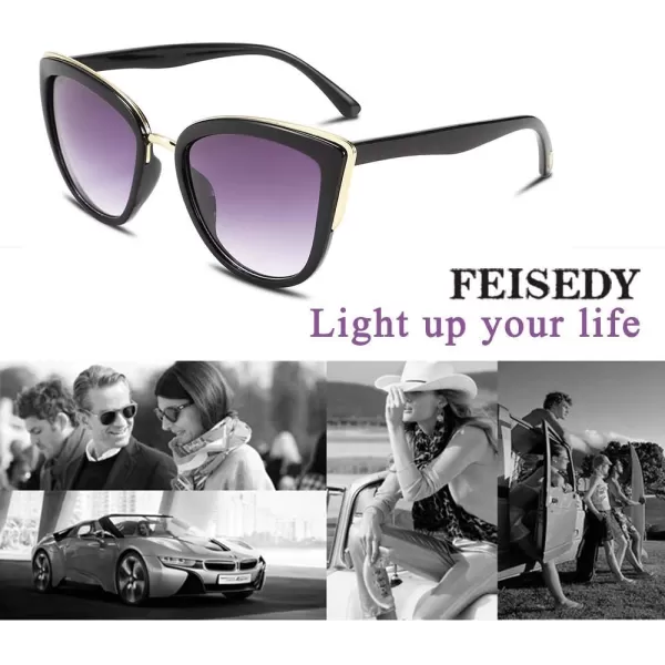 FEISEDY Cateye Sunglasses Women Vintage Cat Eye Female Ladies Sun Glasses B2498Black