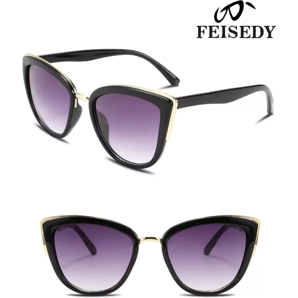 FEISEDY Cateye Sunglasses Women Vintage Cat Eye Female Ladies Sun Glasses B2498Black
