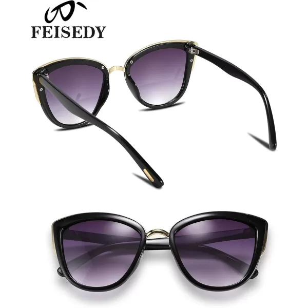 FEISEDY Cateye Sunglasses Women Vintage Cat Eye Female Ladies Sun Glasses B2498Black