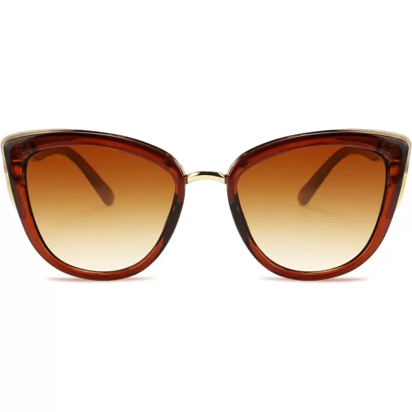 FEISEDY Cateye Sunglasses Women Vintage Cat Eye Female Ladies Sun Glasses B2498Brown