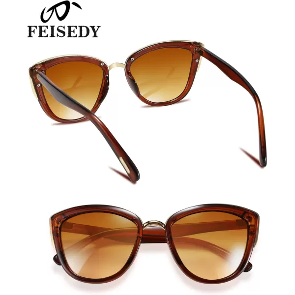 FEISEDY Cateye Sunglasses Women Vintage Cat Eye Female Ladies Sun Glasses B2498Brown