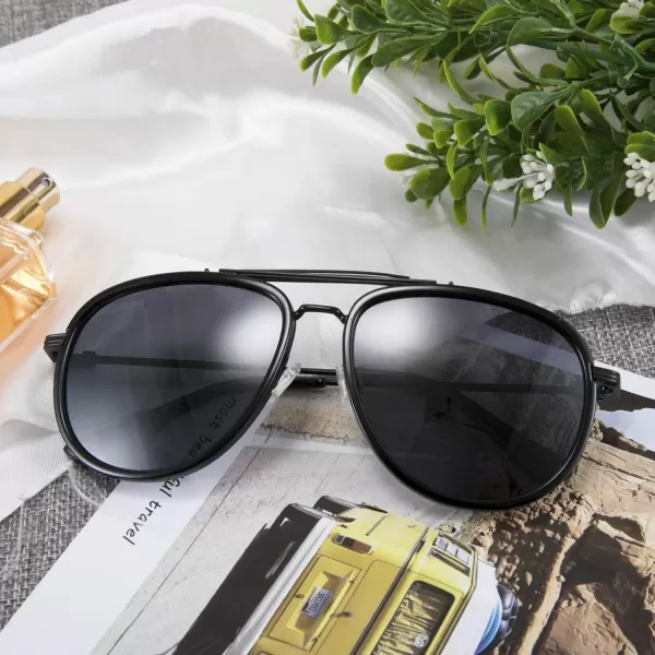FEISEDY Classic Polarized Aviator Sunglasses Men Women Metal Frame B2700Black