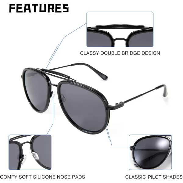 FEISEDY Classic Polarized Aviator Sunglasses Men Women Metal Frame B2700Black