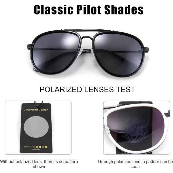 FEISEDY Classic Polarized Aviator Sunglasses Men Women Metal Frame B2700Black