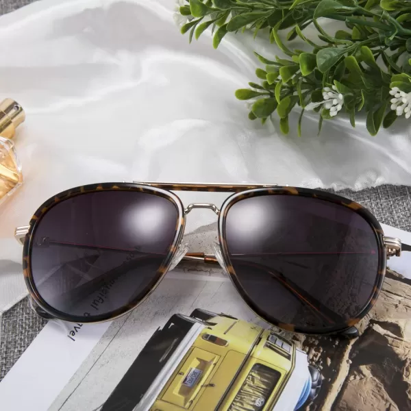 FEISEDY Classic Polarized Aviator Sunglasses Men Women Metal Frame B2700Brown Tortoise