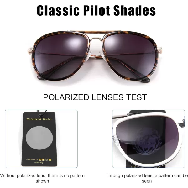 FEISEDY Classic Polarized Aviator Sunglasses Men Women Metal Frame B2700Brown Tortoise
