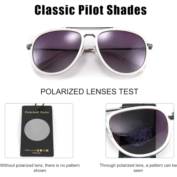 FEISEDY Classic Polarized Aviator Sunglasses Men Women Metal Frame B2700Offwhite