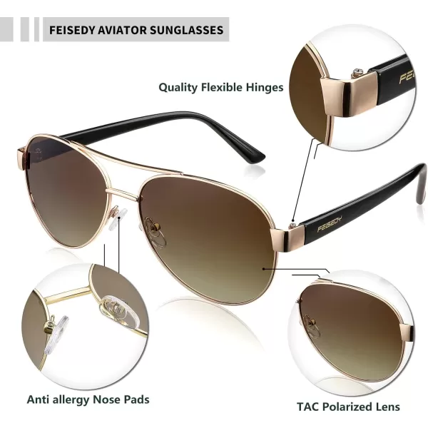 FEISEDY Classic Retro 70s Polarized Pilot Sunglasses for Men Women Driving UV400 Protection B4109Gold FrameBrown Lenses