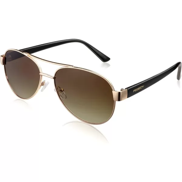 FEISEDY Classic Retro 70s Polarized Pilot Sunglasses for Men Women Driving UV400 Protection B4109Gold FrameBrown Lenses