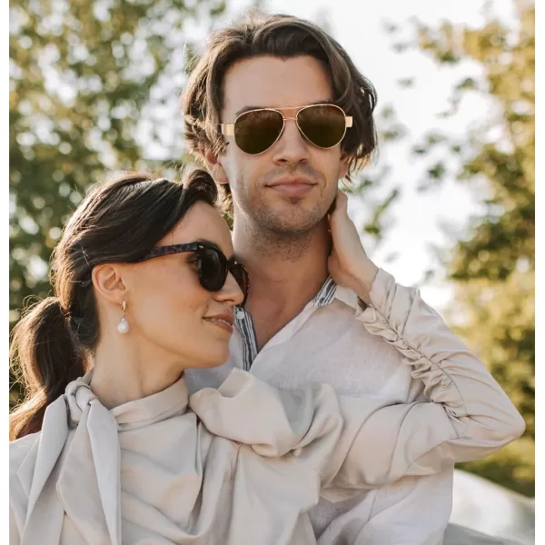 FEISEDY Classic Retro 70s Polarized Pilot Sunglasses for Men Women Driving UV400 Protection B4109Gold FrameBrown Lenses
