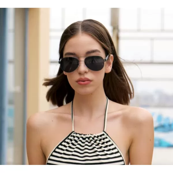 FEISEDY Classic Retro 70s Polarized Pilot Sunglasses for Men Women Driving UV400 Protection B4109Gun Frame Grey Lenses