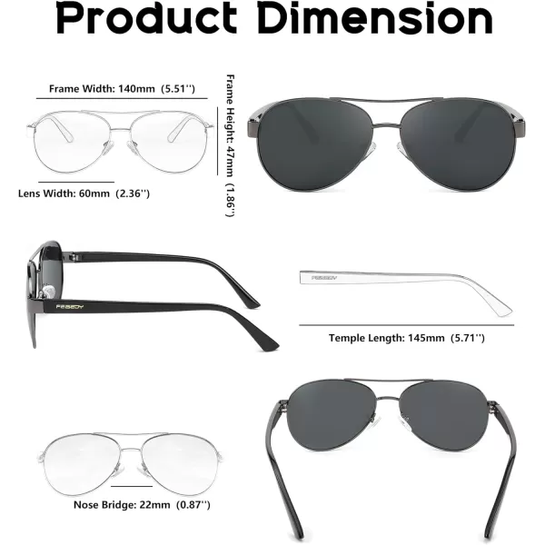 FEISEDY Classic Retro 70s Polarized Pilot Sunglasses for Men Women Driving UV400 Protection B4109Gun Frame Grey Lenses
