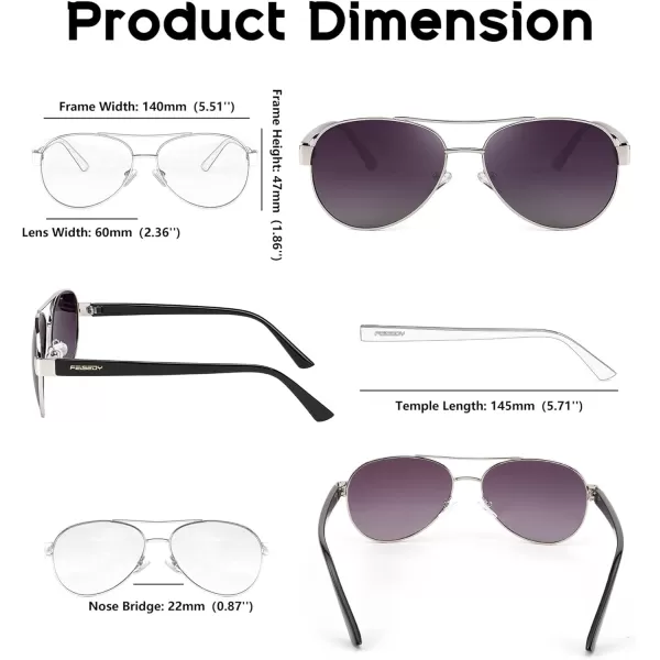FEISEDY Classic Retro 70s Polarized Pilot Sunglasses for Men Women Driving UV400 Protection B4109Sliver FrameGradient Grey Lenses