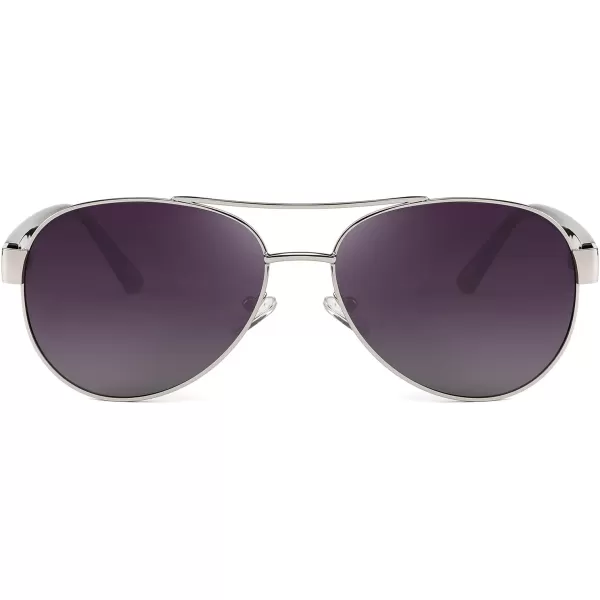 FEISEDY Classic Retro 70s Polarized Pilot Sunglasses for Men Women Driving UV400 Protection B4109Sliver FrameGradient Grey Lenses