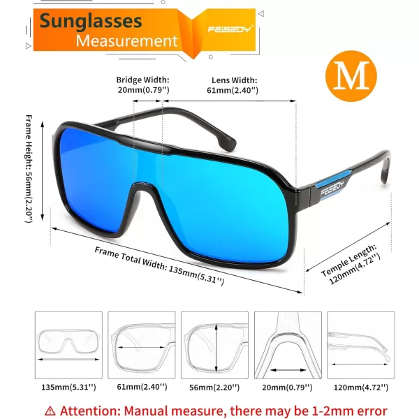 FEISEDY Fashion Polarized Sunglasses Oversized One Piece Reflective Lens Sports Sun Glasses B0122BlackBlue Mirror