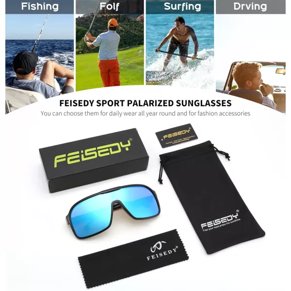 FEISEDY Fashion Polarized Sunglasses Oversized One Piece Reflective Lens Sports Sun Glasses B0122BlackBlue Mirror